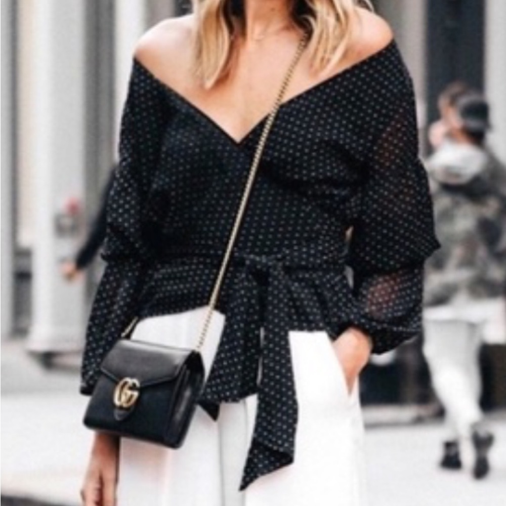 Club Monaco Darlana Wrap Blouse Black Polka Dot - Picture 1 of 14